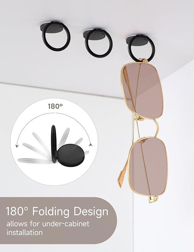Sunglasses Organizer Wall Mounted Sunglasses Holder 6 Pack Hanging Eyeglass Holder (Black with Adhesive)