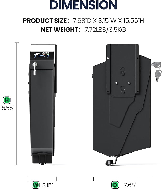 Quick Access Biometric Bedside Gun Safe for handgun, 2 in 1 Mounted Drop Down Nightstand Pistol Safe with Fingerprint & Passcode & Key 3 Ways