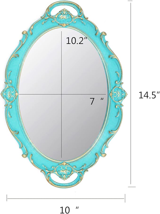 Vintage Small Mirror 14.5 x 10 Inch Oval Blue Wall Mirror