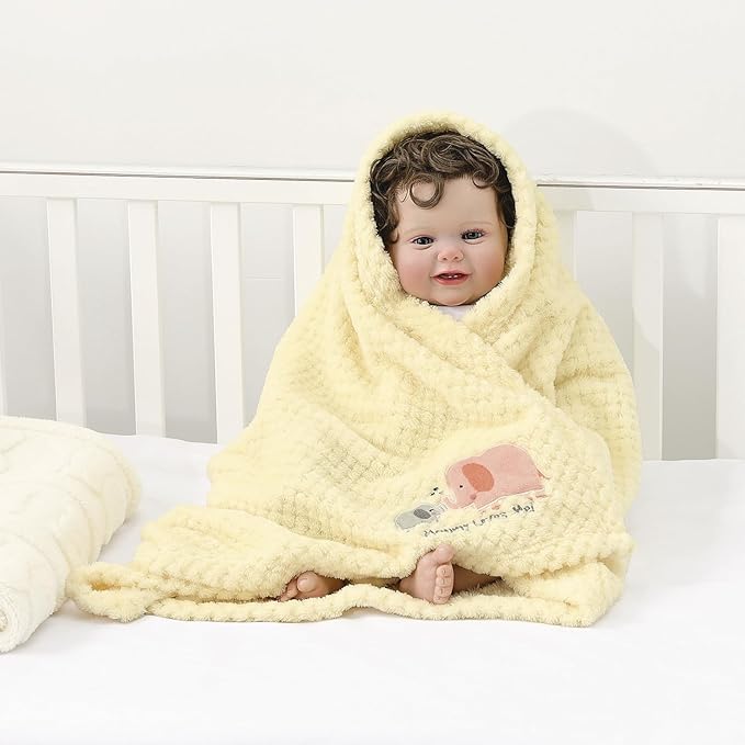 CREVENT 2Pcs 30''X40'' Cute Cozy Fluffy Warm Baby Blankets for Infants Toddlers' Bedding Crib Cot Stroller - Grey Cloud + Elephant