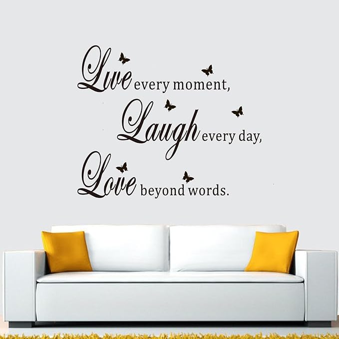 Motivational Home Wall Decals for Bedroom: Family Inspirational Quotes Vinyl Art Wall Stickers for Living Room Kitchen Apartment Bathroom - Live Every Moment 24" X 20"