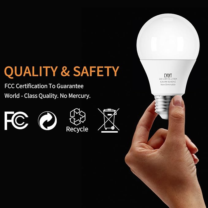 Light Bulbs 60 Watt Equivalent Solt White 2700K, E26 A19 LED Light Bulb 9W 800 Lumen, Focos LED para Casa, 120V 60HZ Lightbulbs for Indoor Outdoor, Non-Dimmable, 4-Pack