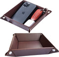 Valet Tray for Men Women 2 Pack - PU Leather Travel Catchall Tray Organizer - Desk Bedside Nightstand Storage Box for Jewelry Key Phone Remote Controller Wallet Watch Glasses Readers -Square