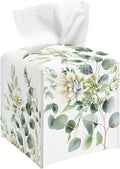Leaves and Flowers Tissue Box Cover, Watercolor Green Tissue Holder Square with Bottom Belt for Home Bathroom Office Vanity Countertop, Housewarming Gifts Ideas for Women Friends Mom Bestie -01