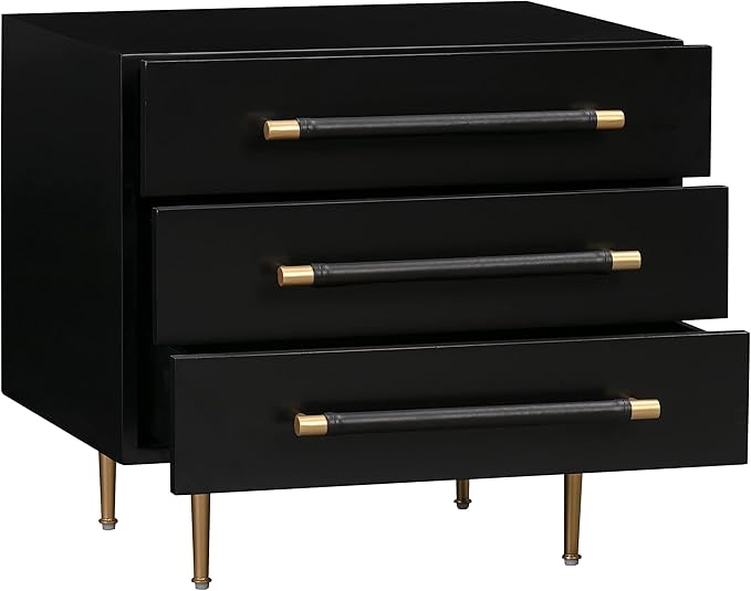 Tov Furniture Trident 3-Drawer Nightstand (Black) | Bedside Table with Storage