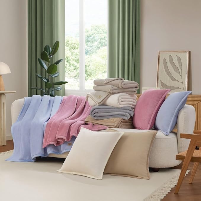 UGG Coco Plush Fleece Throw Blanket – Soft & Cozy Blanket for Couch, Bed & Sofa, Perfect for Home Decor, House Warming Gifts or Luxurious Birthday Gifts for Women, 50" x 70", Beige Mustard Seed