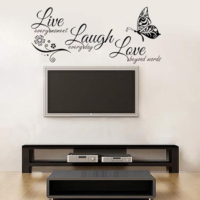 Live Every Moment, Laugh Every Day, Love Silent Wall Stickers, Family Inspirational Wall Stickers, Suitable for Baby Room, Living Room, Art Home Decoration (35.4" x 23.6", Black)