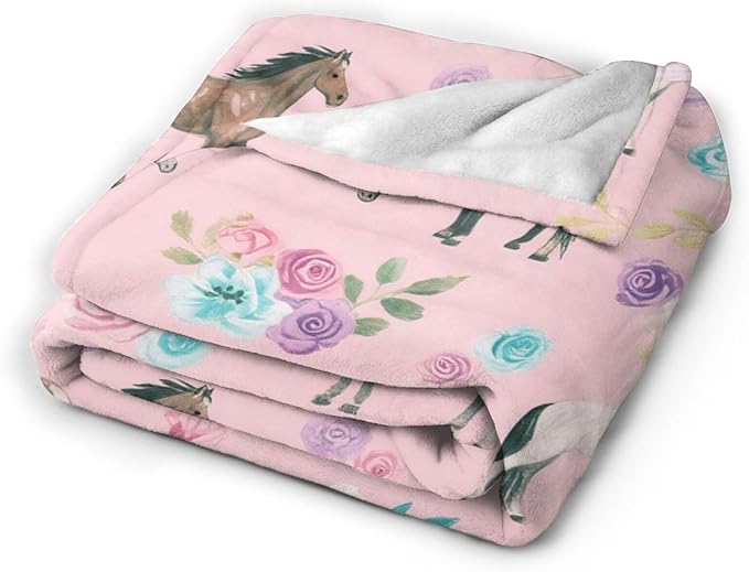 Western Horse Throw Blanket - Soft Plush Fleece Farm Animal Blankets- Cozy Horse Stuff Gifts for Women Girls Kids 50"X60"