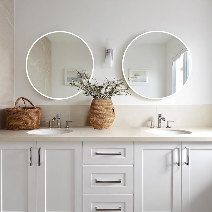 White Round Mirror 24 inch, 2 Pack White Circle Mirror, Round Bathroom Mirrors Metal Frame for Bathroom, Bedroom, Living Room, Hallway.