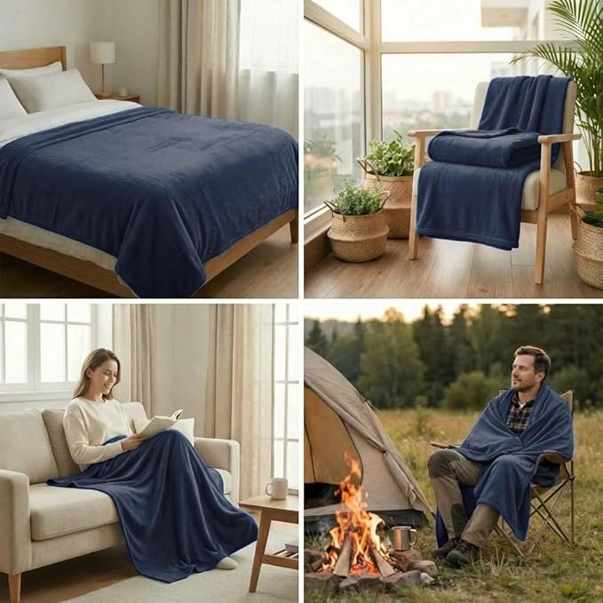 Fleece Blanket Full/Queen - 80x90 Inch Lightweight & Buttery-Soft Throw for Bed, Sofa, Camping | 300GSM Cloud-Touch Microfiber | Cozy Essentials for Travel & Movie Nights, (Navy)