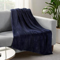 Serta Cozy Plush Thick Fuzzy Super Soft Lightweight Throw Blanket for Bed, Couch, or Travel, Queen (90 in x 90 in), Navy