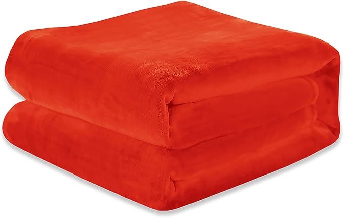 Elegant Comfort Luxury Velvety Feel Blanket, All-Season Lightweight Blanket, Ultra Plush, Soft, Cozy-Fuzzy Flannel Fleece for Couch, Sofa, Bed, Travel, Solid Design, King/California King, Orange
