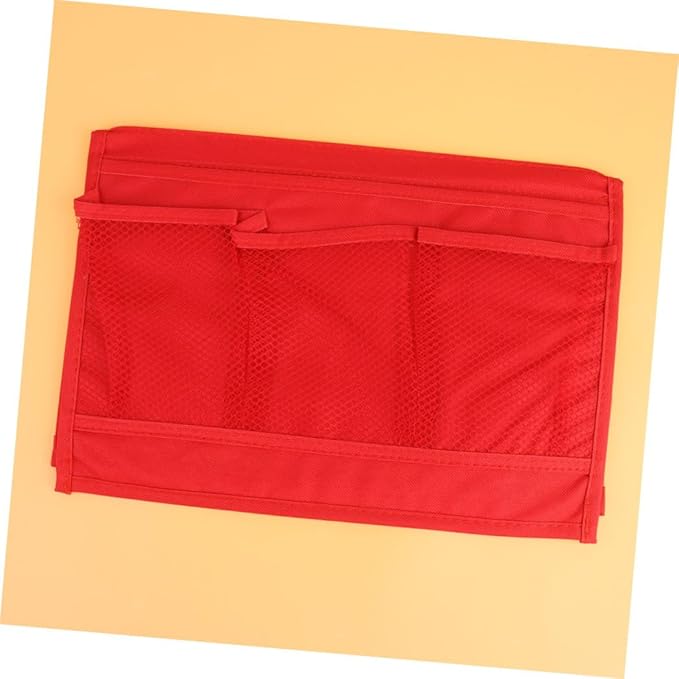 Hanging Bedside Storage Bag Organizer for Sofa Armrest Large Capacity Pouch for Phone Books and Chargers Practical Red Hanging Caddy for Home Dorm and Hospital Use