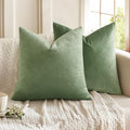 MIULEE 24x24 Inch Euro Sham Velvet Pillow Covers, Set of 2 Large Square Decorative Spring Pillows -Sage Green Super Soft for King Bed, Sofa, Couch, Accent Chairs