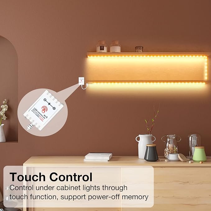 DAYBETTER Under Cabinet Lights, 6 PCS Under Cabinet Lighting with Remote, Dimmable LED Strip Lights for Bedroom, LED Lights for Kitchen Cabinet, Counter Shelf 2700K-6500K Warm to Daylight White, 9.8ft