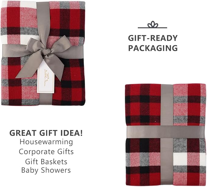 BATTILO HOME Christmas Red Plaid Throw Blanket for Couch, Bed, Super Soft Red Plaid Scarf, Throw Blanket, Christmas Decorative Throw with Tassels 50"x60"
