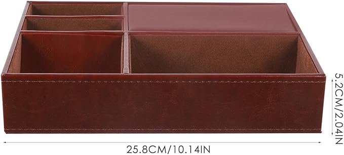 Leather Jewelry Storage Box Multi-compartment Organizer Tray for Rings Watches Earrings Faux Leather Nightstand Dresser Storage Case Brown