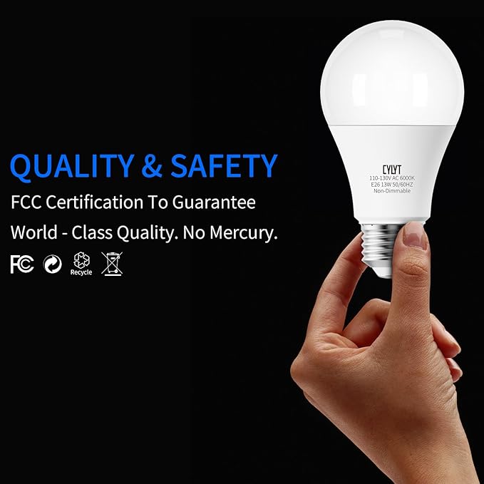 100W Equivalent Bright LED Light Bulbs, Cool White 6000K A19 Lightbulbs, Focos LED para Casa, for Kitchen Bedroom Indoor, 1500 Lumens, E26 Standard Base, 4-Pack, Non-Dimmable