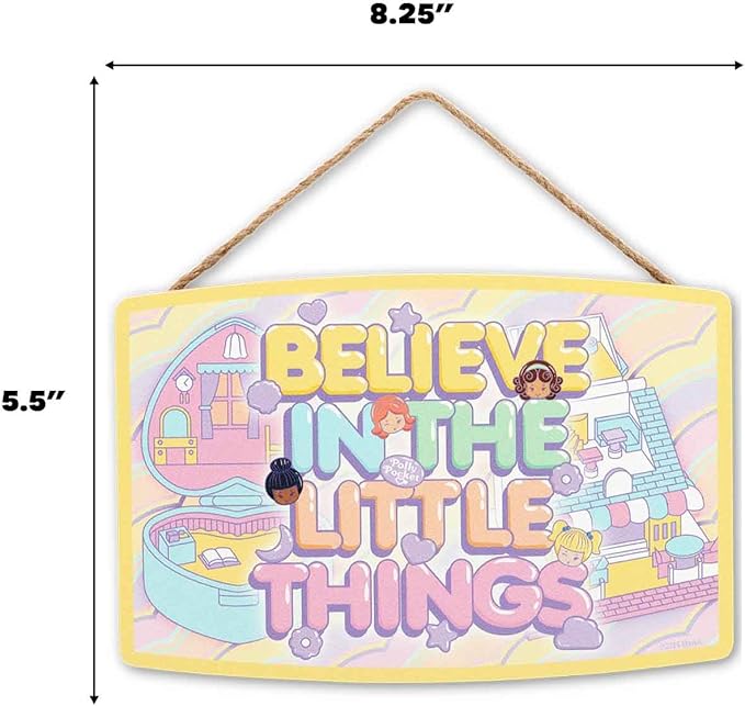 Mattel Polly Pocket Believe in the Little Things Hanging Wood Wall Decor - Adorable Polly Pocket Sign for Home