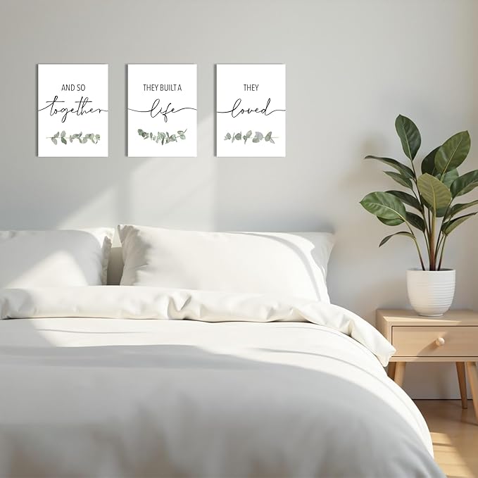 And So Together They Built A Life They Loved Wall Decor: 3 Piece Eucalyptus Pictures Wall Art Canvas Prints 12"x16",Sage Green Botanical Decor for Modern Farmhouse Living Room Master Bedroom