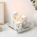 Farmhouse Candle Holders 3 Pack Rustic Wooden Pillar Candle Holder with Heart Tray and Stones Tealight Candles Holders Centerpiece for Wedding Coffee Table Mothers Day Valentines Home Decor