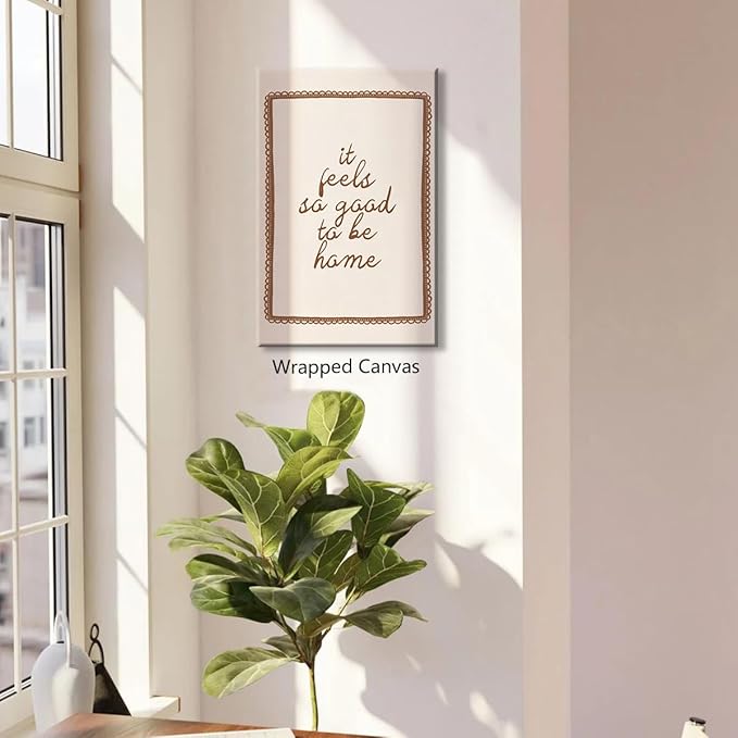 Beige Bedroom Canvas Wall Art, It Feels So Good To Be Home Quote Poster, Neutral Cozy Dorm Above Bed Wall Decor, Cute Minimal Entryway Gallery Quote Typography Artwork 24x36in Wrapped Canvas