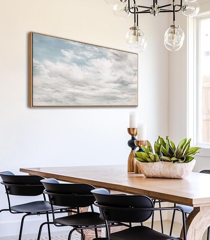 DJSYLIFE Framed Wall Art Decor, Classic Cloud Oil Painting Canvas Print, Vintage Sky Landscape Picture for Farmhouse Home Decor, Large Artwork for Living Room Bedroom, 20"x40"