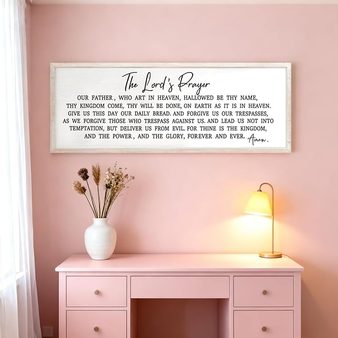 Our Father Prayer Bible Verse Framed Wall Art, 40''×15'' Rustic Religious Christian Lords Prayer Sign for God Jesus Christ Prayer, Horizontal Holy Inspirational Catholic Scripture Decor