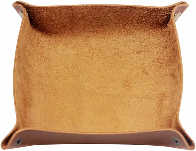 boshiho Valet Tray for Men, Leather Jewelry Catchall Key Phone Coin Box Change Caddy Bedside Storage Box (Crazy Horse Leather - Light Brown)