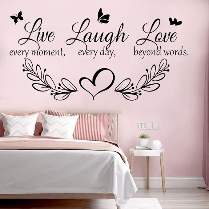 Family Inspirational Quotes Vinyl Wall Decal Quote Live Every Moment Laugh Every Day Love Beyond Words Wall Sticker Motivational Wall Stickers for Bedroom Living Room Window Decor Home Decor