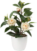 Briful Artificial Plants Mini Camellia Potted Fake Plants Small Faux Plastic Plants Desk Plant Artificial Flowers with Vase for Home Office Desk Kitchen Garden Indoor Decor
