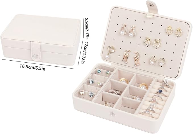 Travel Jewelry Organizer Box, Small Jewelry Box Organizer with Necklace Hooks Ring Slots and Removable Dividers for Storage and Organization