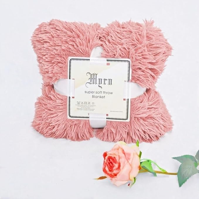Plush Super Soft Blanket Bedding Sofa Cover Furry Fuzzy Fur Warm Throw Qulit Cozy Couch Blanket for Winter (63"x79", Dirty Pink)