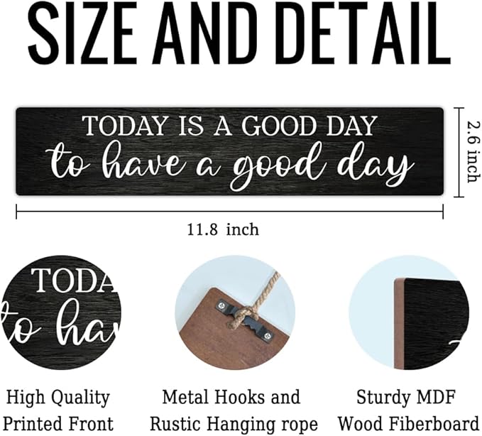AGMDESIGN Today Is a Good Day to Have a Good Day Wooden Sign, Motivational Wall Home Decor for Door, Farmhouse Office Bedroom Kitchen Cafe Shop Hanging Wood Plaque, Positive Gifts for Friend Coworker