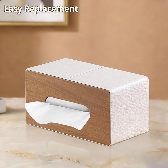 PUSU Plus Rectangular PU Leather Tissue Box Cover with Buckle Bottom - Modern Facial Tissue Dispenser Holder for Bathroom Vanity, Bedside Table, Bedroom, Office & Home Decor