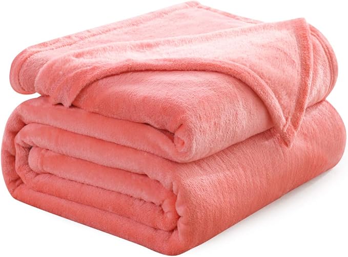 NANPIPER Flannel Fleece Living Coral Blanket Throw Size Luxury Microfiber Soft Throw 50" x 65" Fluffy Solid Throw Blanket for Couch/Bed
