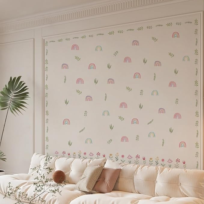 QUCHENG Nursery Wall Stickers Boho Kids Room Decor Girls Bedroom Removable Wall Decals Vinyl Murals DIY Cute Decorations 12 Sheets