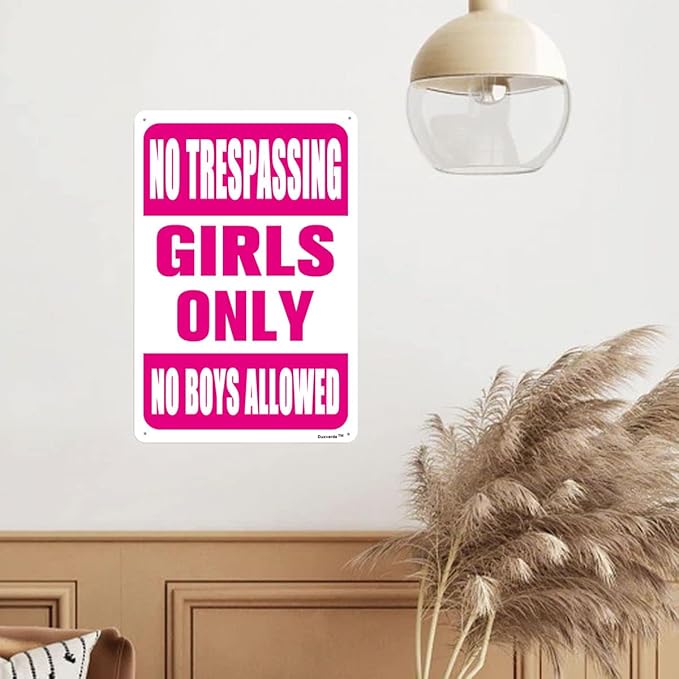 8"x12" Aluminum Sign, Girls Only No Boys Allowed Sign, Funny No Trespassing Metal Sign Pink For Girls Cave Bedroom Living Room Wall Decor