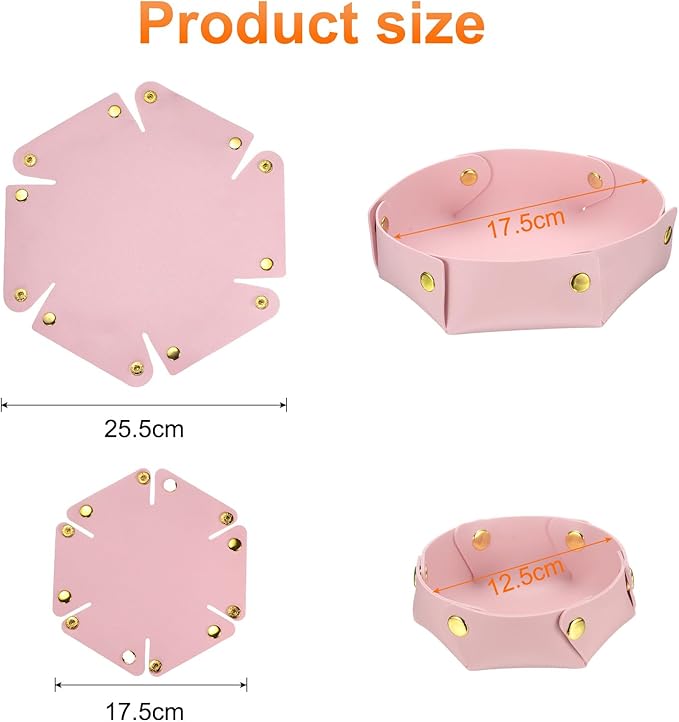 uxcell 2 Pcs Valet Tray for Women and Men, PU Leather Jewelry Tray Entryway Table Bedside Nightstand Catchall Storage Organizer for Jewelry Key Coin Watch Wallet (2 Size, Pink)