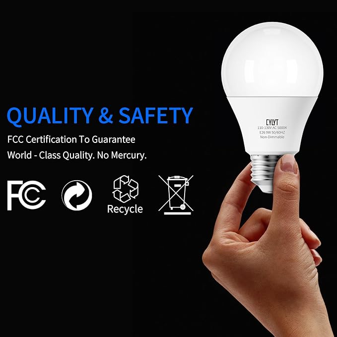 A19 LED Light Bulb 60W Equivalent, Daylight White 5000K, 9W Energy Saving Bulbs, Focos LED para Casa, E26 Standard Base for Kitchen Bedroom Indoor Outdoor, 800 Lumen, Non-diammable, 4-Pack