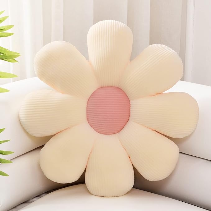 Sioloc Flower Pillow, Shaped Throw Pillow Butt Cushion Floor Seating Cushion, Cute Room Decor & Plush Pillow for Bedroom Sofa Chair (Beige, 29.5" ), 1 Count (Pack of 1)