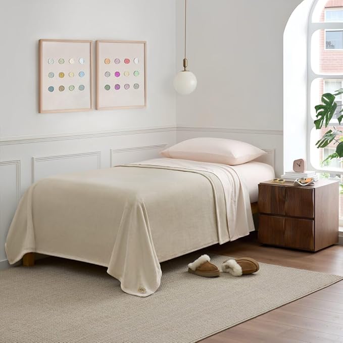 UGG Coco Twin Fleece Blanket for Bed – Luxury Oversized Throw & Cozy Room Decor, House Warming Gifts or Luxurious Birthday Gifts for Women, 68" x 92", Ivory Shoreline