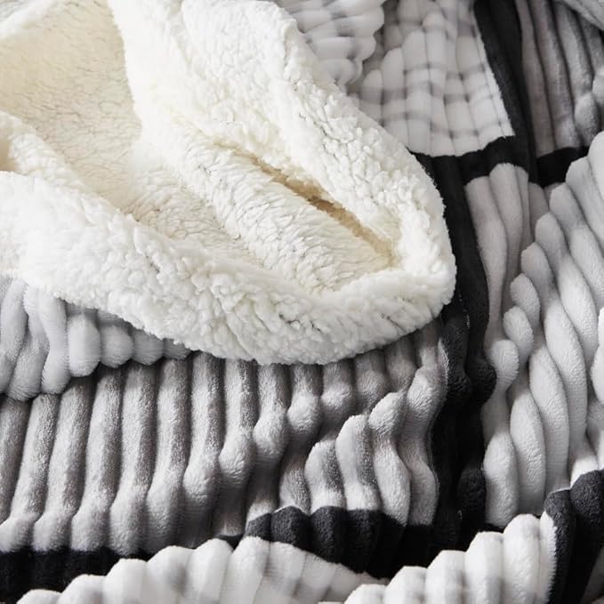 Sherpa Fleece Throw Blanket for Couch, Fluffy Plush Warm Fuzzy Blanket for Women and Men, Cozy Thick Soft Twin Blanket for Bed, Grey, 60x80 Inches