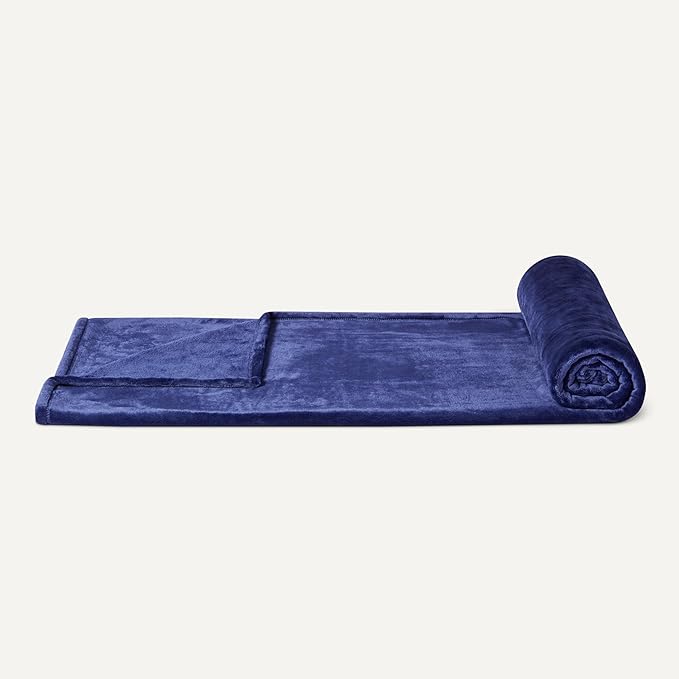 Amazon Basics Throw Blanket, Ultra-Soft Flannel Fleece Blanket, Lightweight Cozy for Couch Sofa Bedroom, Fade-Resistant Fabric, 50 x 60 Inches, Navy