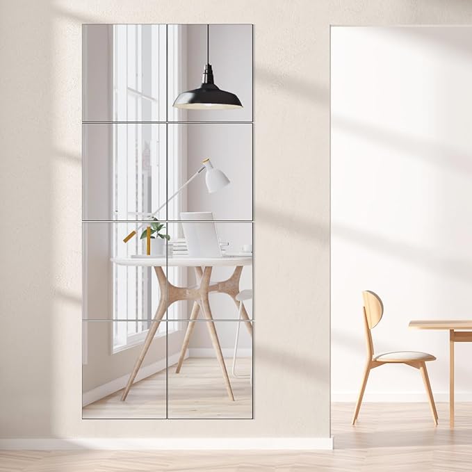 VASUHOME Home Gym Mirrors 12 Inch x 12PCS, HD Glass Wall Mounted Mirror Tiles for Home Gym, Bedroom, Living Room, Door, Closet