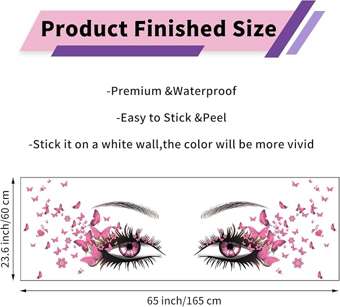 Beautiful Eyelash Eyes Wall Stickers Flying Butterfly Decals Girl Heart Decor Vinyl Art Butterflies Stickers for Women Girls Bedroom Living Room Decoration