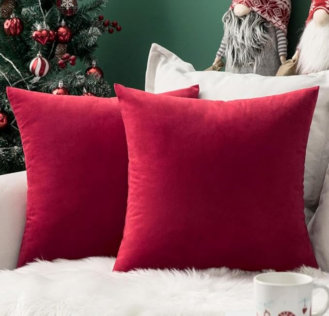 MIULEE Pack of 2 Velvet Pillow Covers Decorative Square Pillowcase Soft Solid Cushion Case Home Decor for Sofa Couch Bedroom Car 20x20 Inch Red