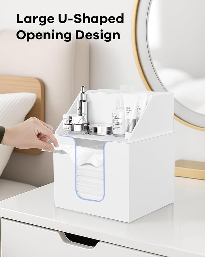 Disposable Facial Towels Storage Box Compatible with Clean Skin Club Clean Towel XL - Cotton Pads - Swabs Upgraded Double Layer Acrylic Storage Container Face Towel Holder (Matte White)