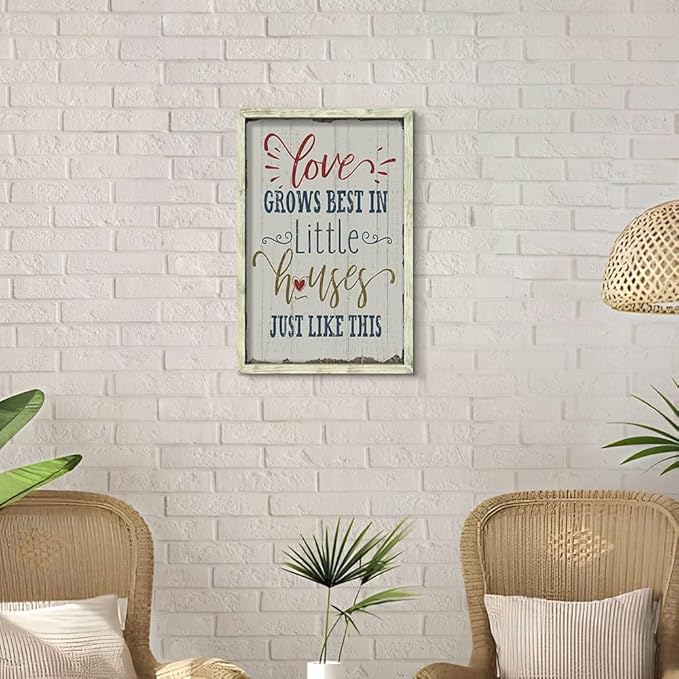 Rustic Home Sign Wall Decor: Farmhouse Family Quotes Wood Framed Art Print Inspirational Love Saying Picture Artwork for Bedroom Living Room Country House Decorations