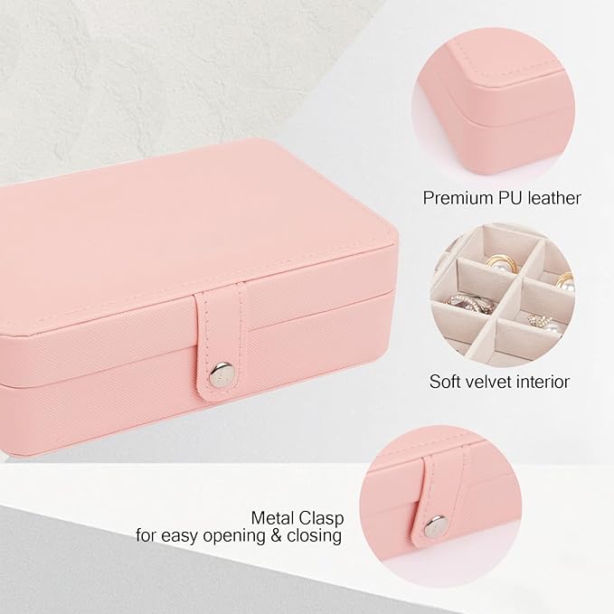 Travel Jewelry Organizer Box with Compartments, Small Jewelry Case with Necklace Hooks Ring Slots and Removable Dividers for Storage and Organization